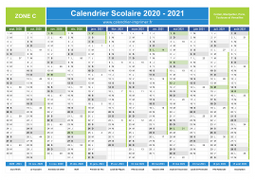 Calendrier scolaire 2020-2021 avec jours fériés et numéros de semaine - Zone C