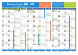 Calendrier scolaire 2020-2021 avec jours fériés et numéros de semaine - Zones A-B-C