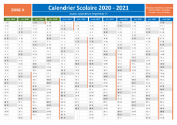 Calendrier scolaire 2020-2021 - Zone A à télécharger gratuit et imprimer