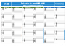 Calendrier scolaire 2020-2021 de la Zone B à imprimer - 1er et 2nd semestre