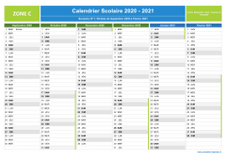 Calendrier scolaire 2020-2021 de la Zone C à imprimer - 1er et 2nd semestre
