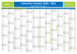Calendrier scolaire 2020-2021 de la Zone C à télécharger gratuit et imprimer
