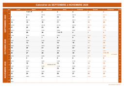 Calendrier pour les mois de Septembre à Novembre 2020 paysage 1