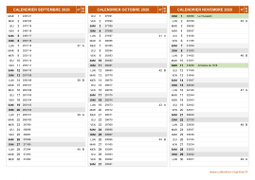 Calendrier pour les mois de Septembre à Novembre 2020 paysage 2