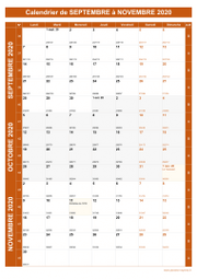 Calendrier pour les mois de Septembre à Novembre 2020 portrait 1