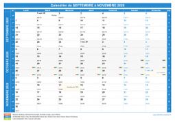 Calendrier scolaire pour Septembre à Novembre 2020 paysage 1