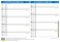 Calendrier scolaire pour Septembre et Octobre 2020 paysage 2