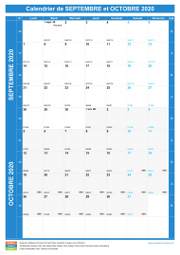 Calendrier scolaire pour Septembre et Octobre 2020 portrait 1