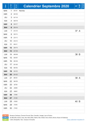 Calendrier septembre 2020 portrait avec vacances, jours fériés et numéros de semaine
