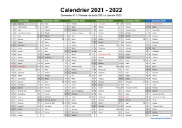 Calendrier Août 2021 à Juillet 2022 Semestre Fêtes