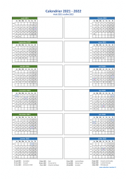Calendrier Août 2021 à Juillet 2022 Vertical 2 Colonnes