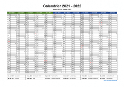 Calendrier Août 2021 à Juillet 2022 Vierge