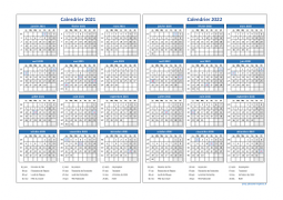 Calendrier Janvier 2021 à Décembre 2022 Horizontal Modèle 03