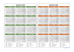 Calendrier Janvier 2021 à Décembre 2022 Horizontal Modèle 04