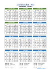 Calendrier Septembre 2021 à Août 2022 Vacances Vertical