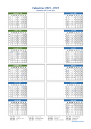Calendrier Septembre 2021 à Août 2022 Vertical 2 Colonnes