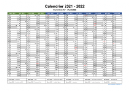 Calendrier Septembre 2021 à Août 2022 Vierge