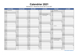 Calendrier Annuel 2021 Semestre Semaines
