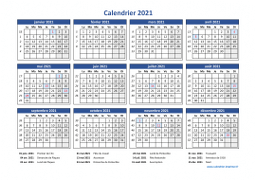 Calendrier Annuel 2021 Vacances Horizontal