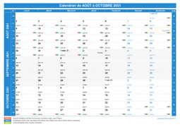 Calendrier scolaire pour Août à Octobre 2021 paysage 1