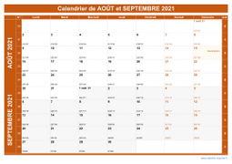 Calendrier pour les mois de Août et Septembre 2021 paysage 1