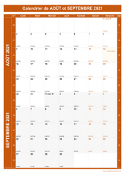 Calendrier pour les mois de Août et Septembre 2021 portrait 1