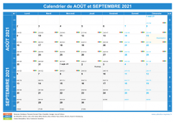 Calendrier scolaire pour Août et Septembre 2021 paysage 1