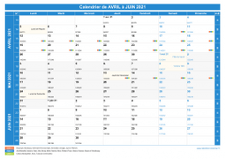 Calendrier scolaire pour Avril à Juin 2021 paysage 1