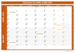 Calendrier pour les mois de Avril et Mai 2021 paysage 1