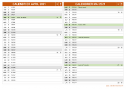 Calendrier pour les mois de Avril et Mai 2021 paysage 2