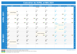 Calendrier scolaire pour Avril et Mai 2021 paysage 1