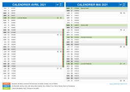 Calendrier scolaire pour Avril et Mai 2021 paysage 2