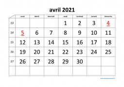 calendrier avril 2021