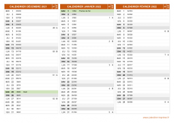 Calendrier pour les mois de Décembre 2021 à Février 2022 paysage 2