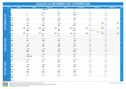 Calendrier scolaire pour Décembre 2021 à Février 2022 paysage 1