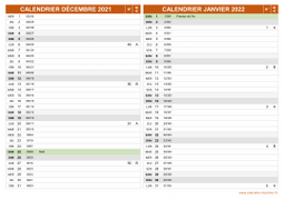 Calendrier pour les mois de Décembre 2021 et Janvier 2022 paysage 2