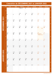Calendrier pour les mois de Décembre 2021 et Janvier 2022 portrait 1