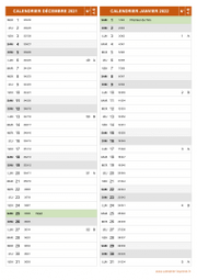 Calendrier pour les mois de Décembre 2021 et Janvier 2022 portrait 2