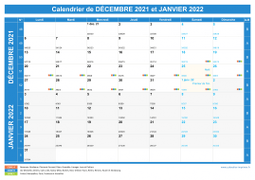 Calendrier scolaire pour Décembre 2021 et Janvier 2022 paysage 1