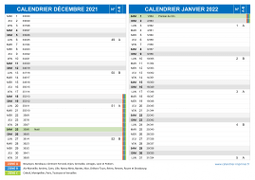 Calendrier scolaire pour Décembre 2021 et Janvier 2022 paysage 2