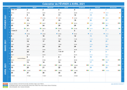 Calendrier scolaire pour Février à Avril 2021 paysage 1