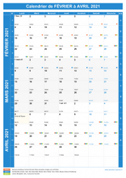 Calendrier scolaire pour Février à Avril 2021 portrait 1