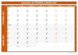 Calendrier pour les mois de Février et Mars 2021 paysage 1
