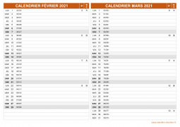 Calendrier pour les mois de Février et Mars 2021 paysage 2