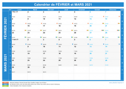 Calendrier scolaire pour Février et Mars 2021 paysage 1