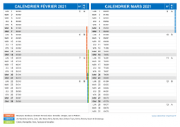 Calendrier scolaire pour Février et Mars 2021 paysage 2