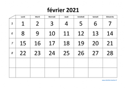 calendrier février 2021