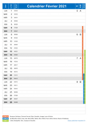 Calendrier fevrier 2021 portrait avec vacances, jours fériés et numéros de semaine