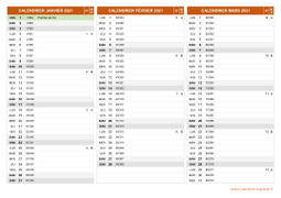 Calendrier pour les mois de Janvier à Mars 2021 paysage 2