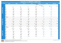 Calendrier scolaire pour Janvier à Mars 2021 paysage 1